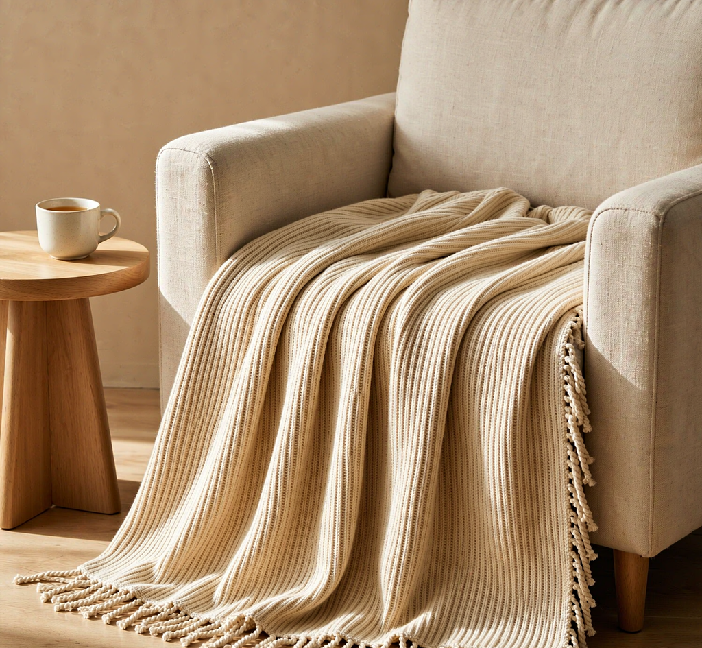 Ribbed Cotton Throw Blanket