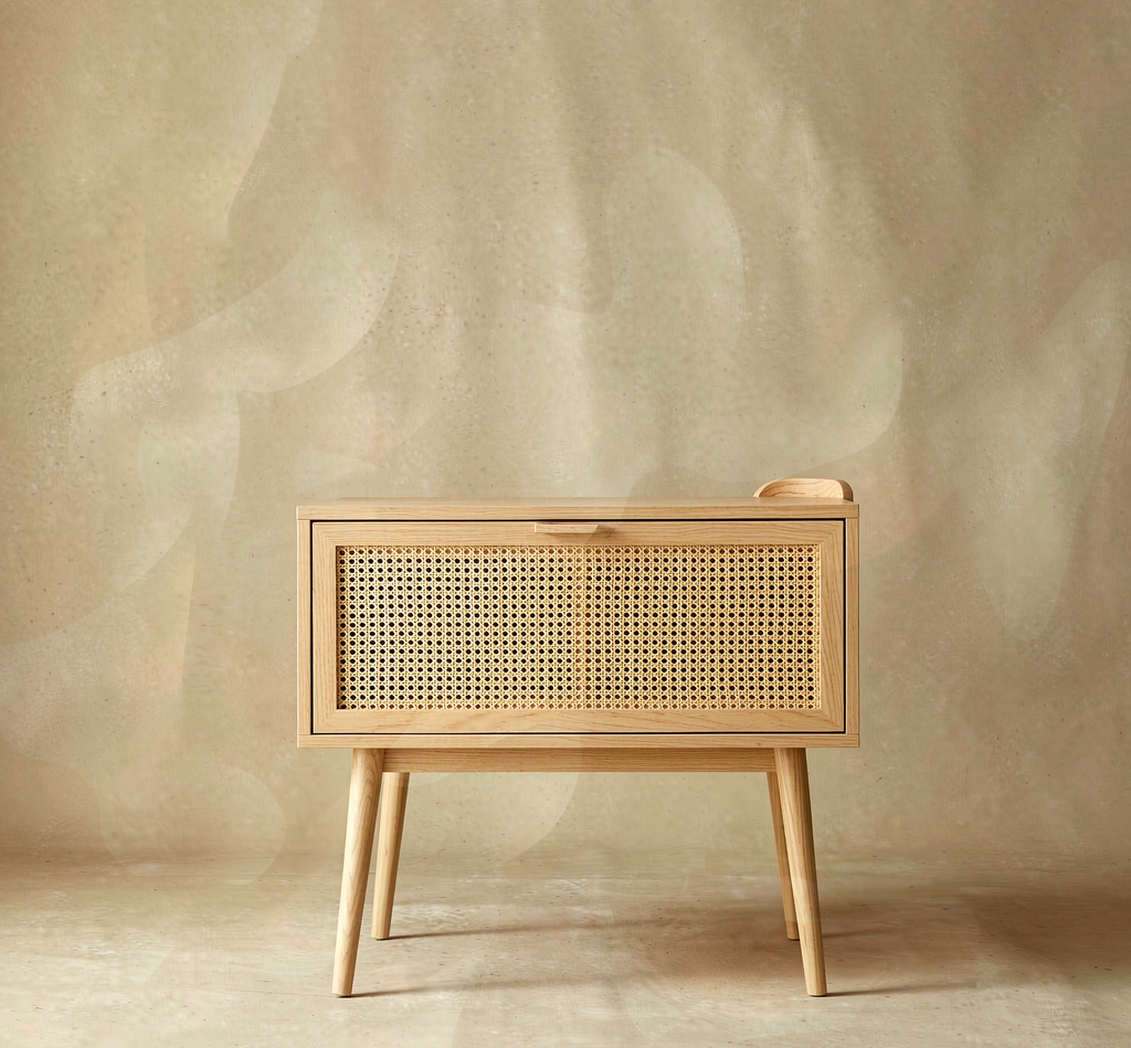 Rattan Cane Nightstand with Drawer